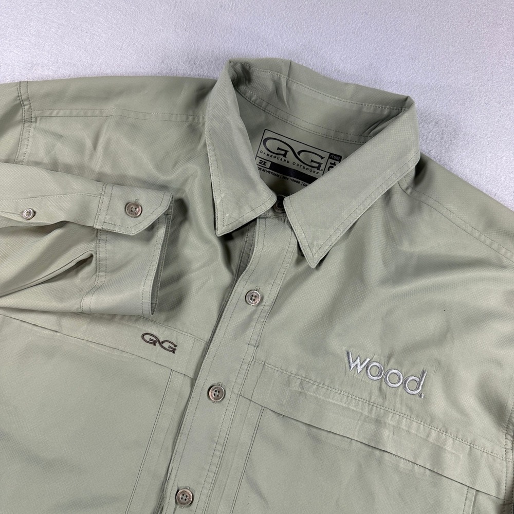 GameGuard Fishing Shirt Mens 2XL Green Long Sleeve Vented Button Up Outdoor 1024